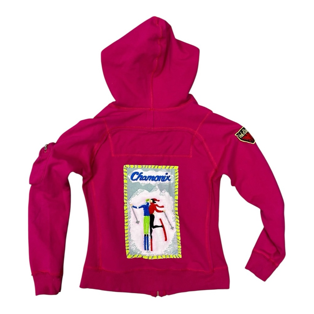 Neve Chamonix Hoodie Vibrant Hot Pink Full Zip W Sz M Cargo Pocket Patchwork